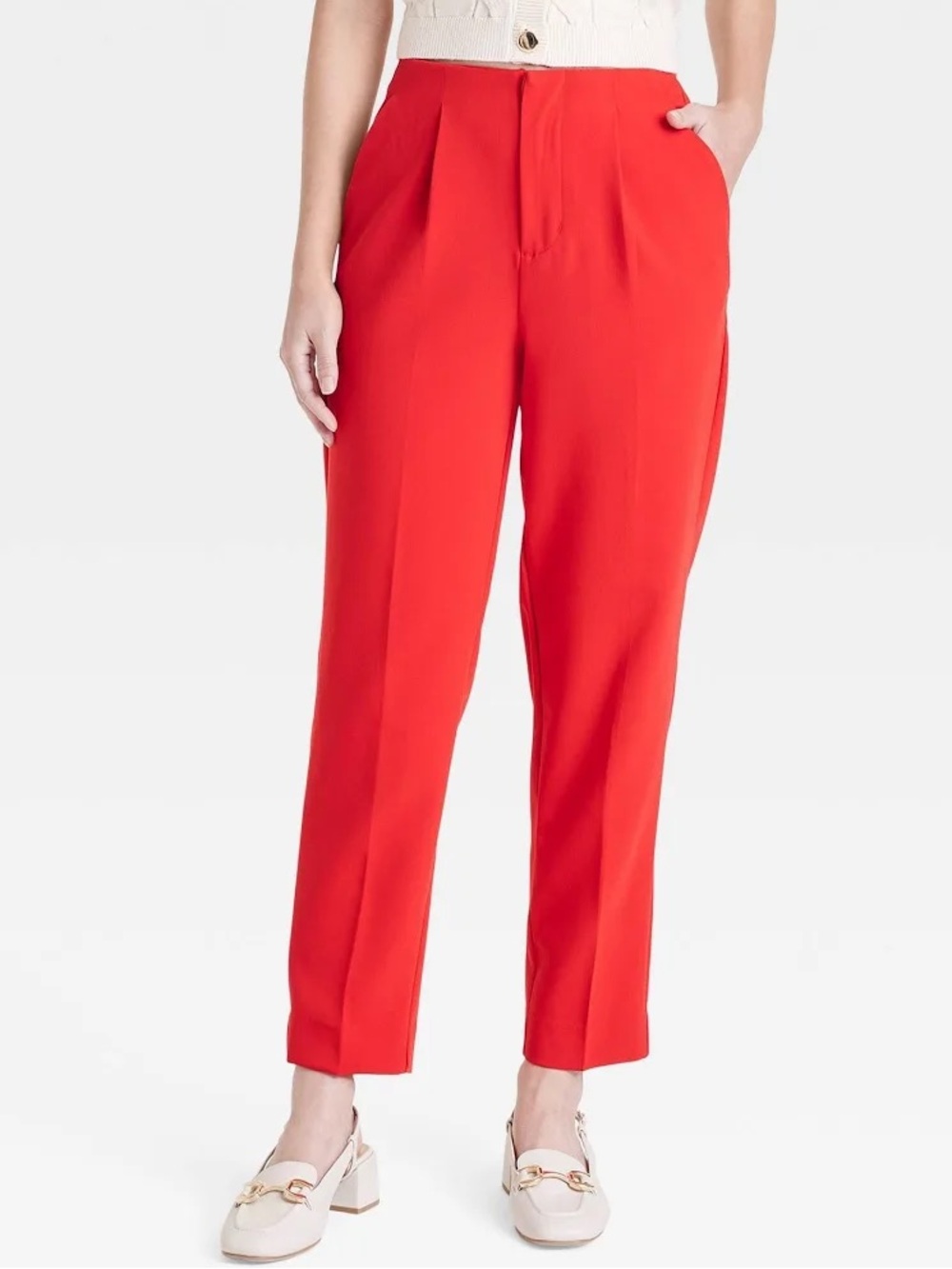Red Super-High Rise Tapered Ankle Tailored Trousers